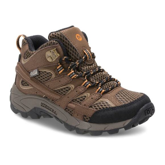 Merrell Boys Moab 2 Mid Waterproof Hiking Shoes Brown Black Size 5 - Picture 1 of 12